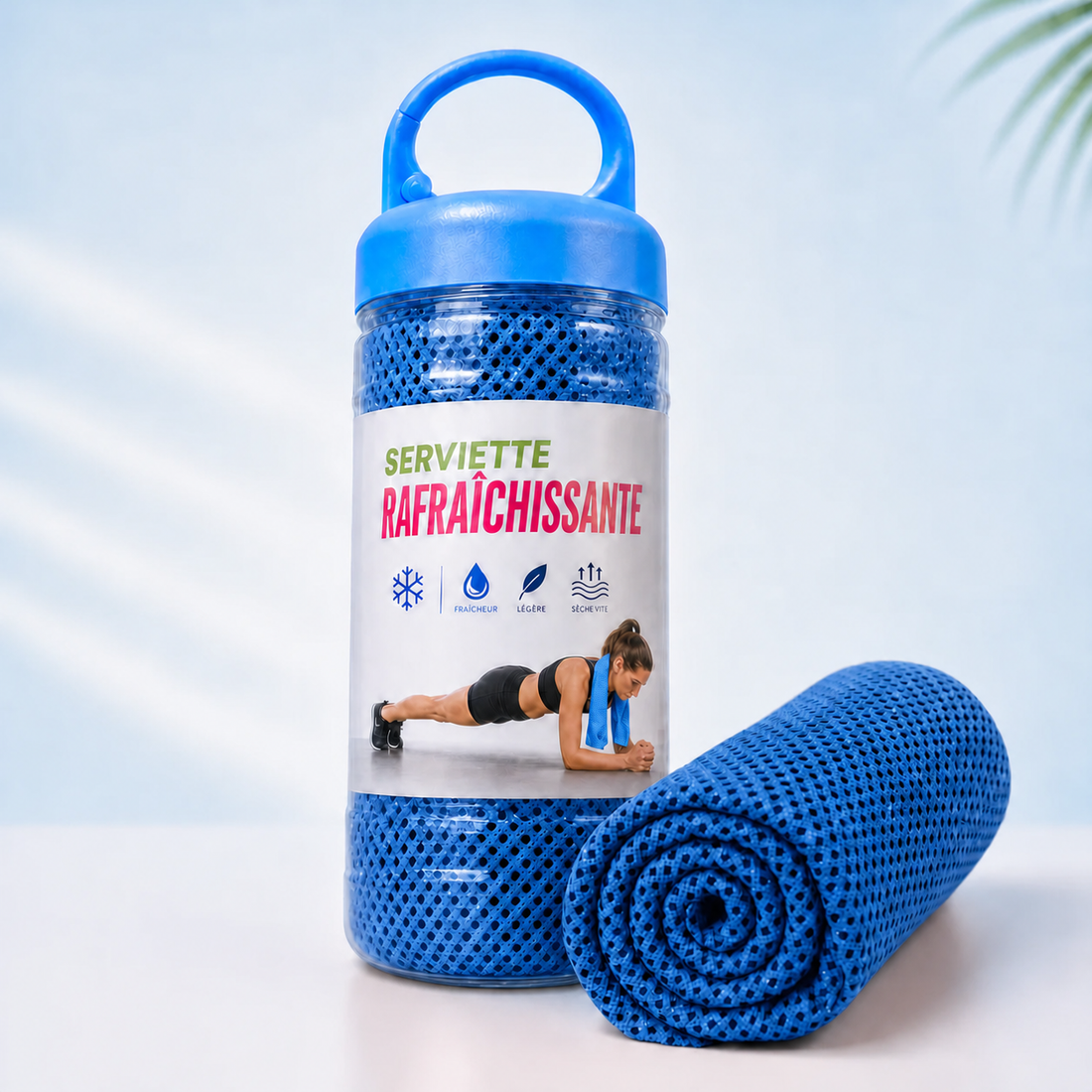 Serviette rafraîchissante bleue pour le sport par forte chaleur