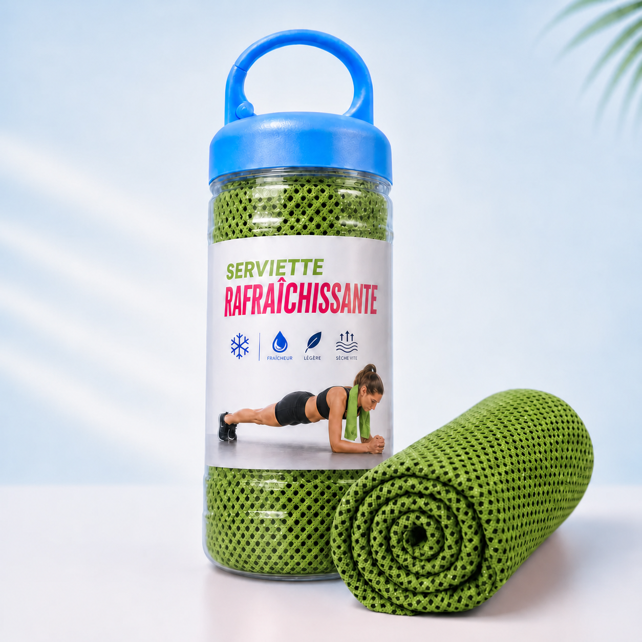 Serviette rafraîchissante verte pour la randonnée en été