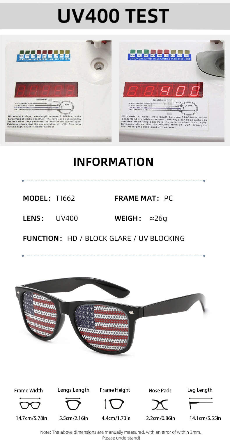 8PCS HD Vision Flag Sunglasses Football Match Fans Sun Glasses Comfortable Anti-slip Legs Sports Party Eyewear