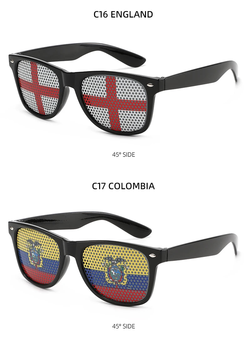 8PCS HD Vision Flag Sunglasses Football Match Fans Sun Glasses Comfortable Anti-slip Legs Sports Party Eyewear