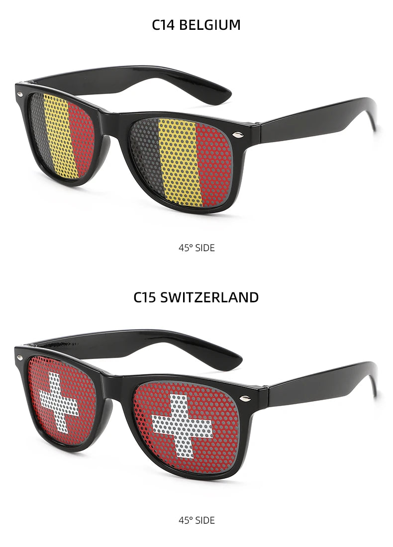 8PCS HD Vision Flag Sunglasses Football Match Fans Sun Glasses Comfortable Anti-slip Legs Sports Party Eyewear