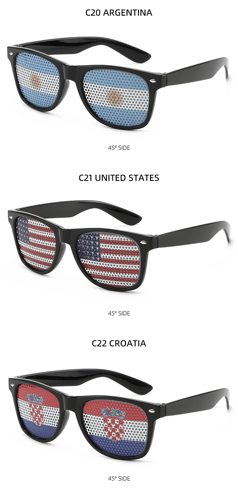 8PCS HD Vision Flag Sunglasses Football Match Fans Sun Glasses Comfortable Anti-slip Legs Sports Party Eyewear