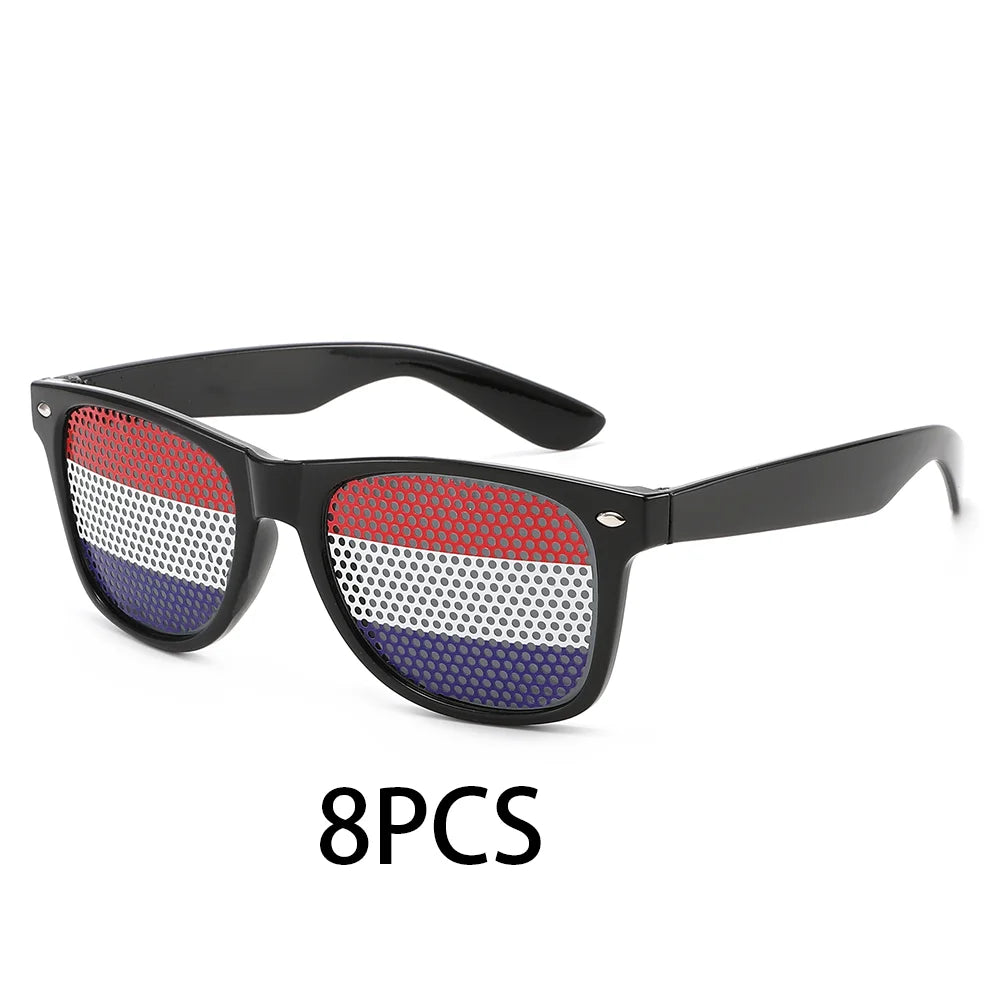 8PCS HD Vision Flag Sunglasses Football Match Fans Sun Glasses Comfortable Anti-slip Legs Sports Party Eyewear