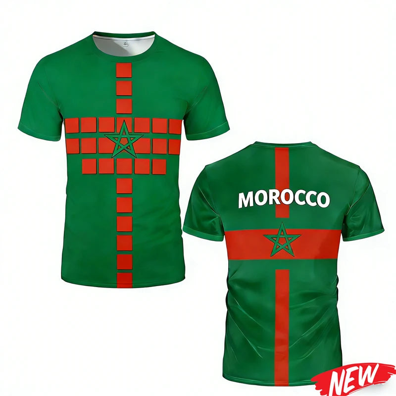 2026 New Design Morocco Flag Pattern Men's T-shirt Football Jersey 3D Printing Short Sleeve Sports Tops Round Neck Tee Shirts