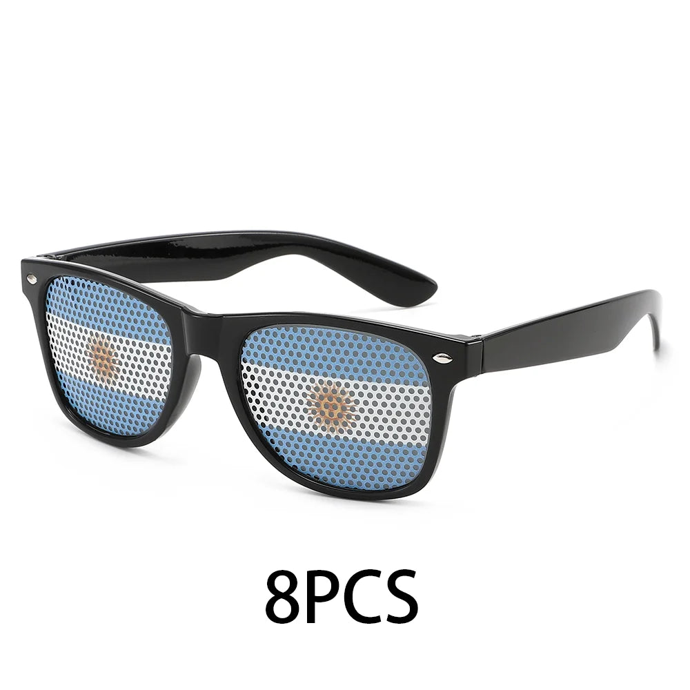 8PCS HD Vision Flag Sunglasses Football Match Fans Sun Glasses Comfortable Anti-slip Legs Sports Party Eyewear