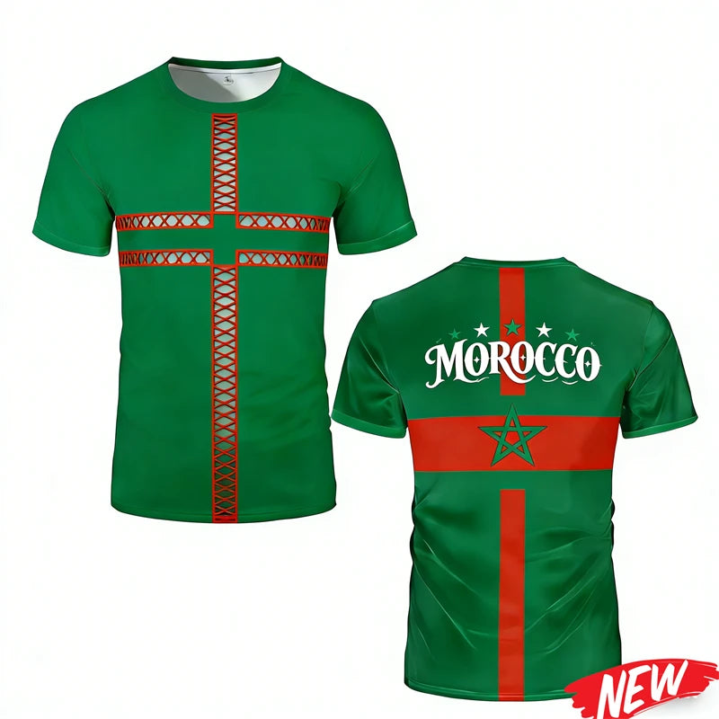 2026 New Design Morocco Flag Pattern Men's T-shirt Football Jersey 3D Printing Short Sleeve Sports Tops Round Neck Tee Shirts