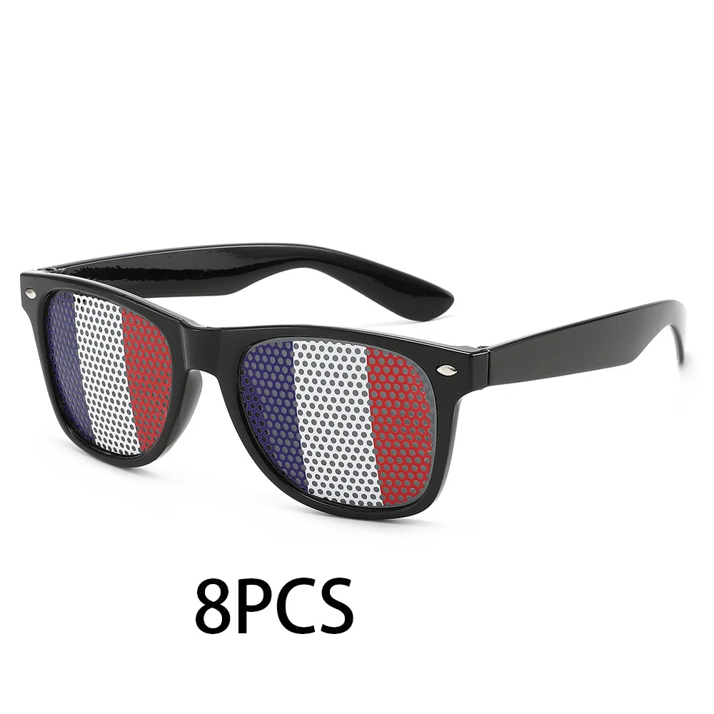 8PCS HD Vision Flag Sunglasses Football Match Fans Sun Glasses Comfortable Anti-slip Legs Sports Party Eyewear