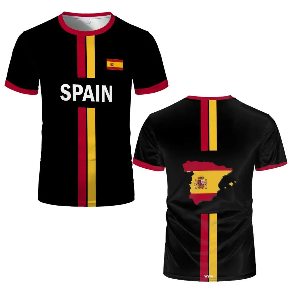 2026 New Spain Flag Print Sports T-shirt Summer Outdoor Sports Breathable Jersey Men's And Women's Soccer Training Crew Neck Top