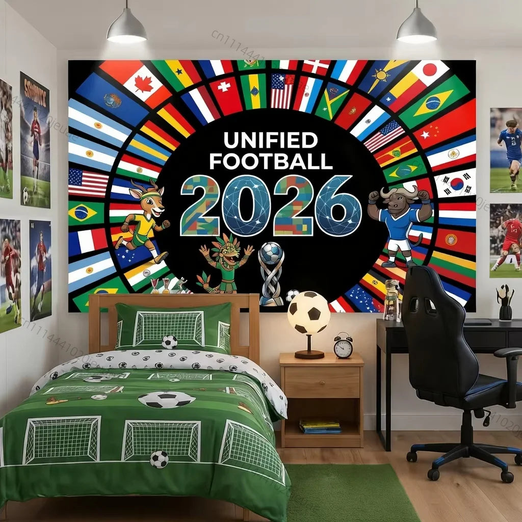 Tapisserie Murale Drapeaux Football – Décoration Coupe du Monde 2026