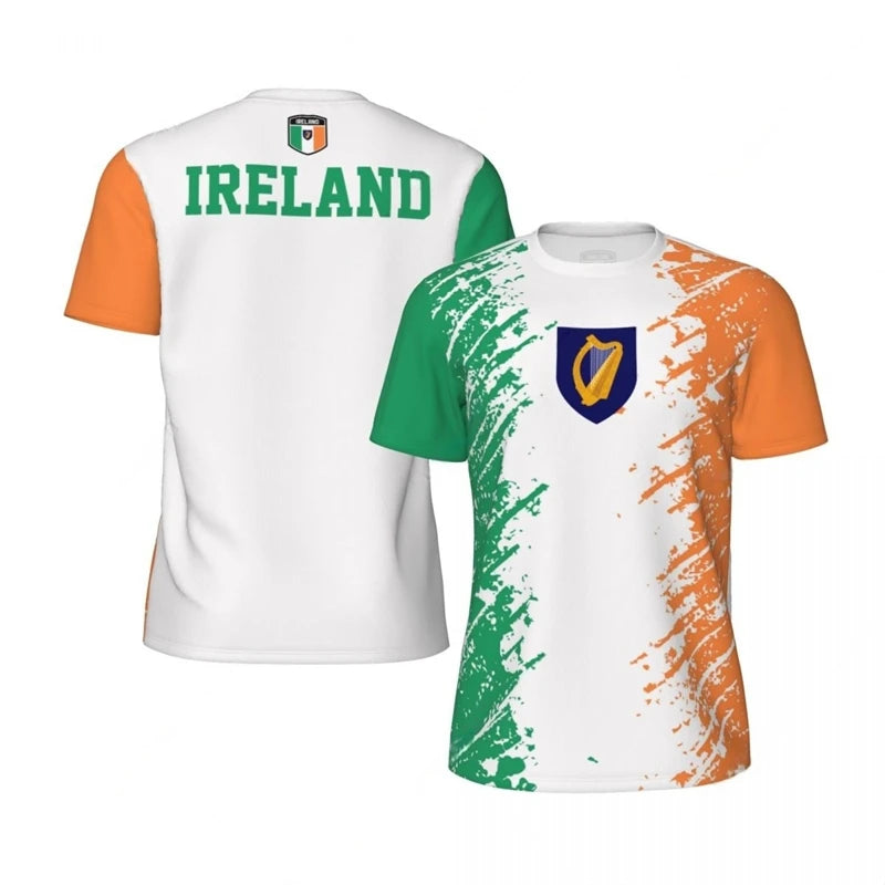Men's Irish Flag Soccer T-Shirt, 3D-Printed Casual Sports Short-Sleeve T-Shirt, Quick-Dry Loose-Fit Streetwear T-Shirt