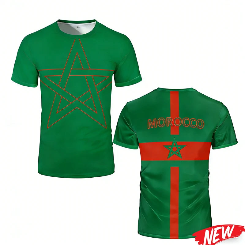 2026 New Design Morocco Flag Pattern Men's T-shirt Football Jersey 3D Printing Short Sleeve Sports Tops Round Neck Tee Shirts