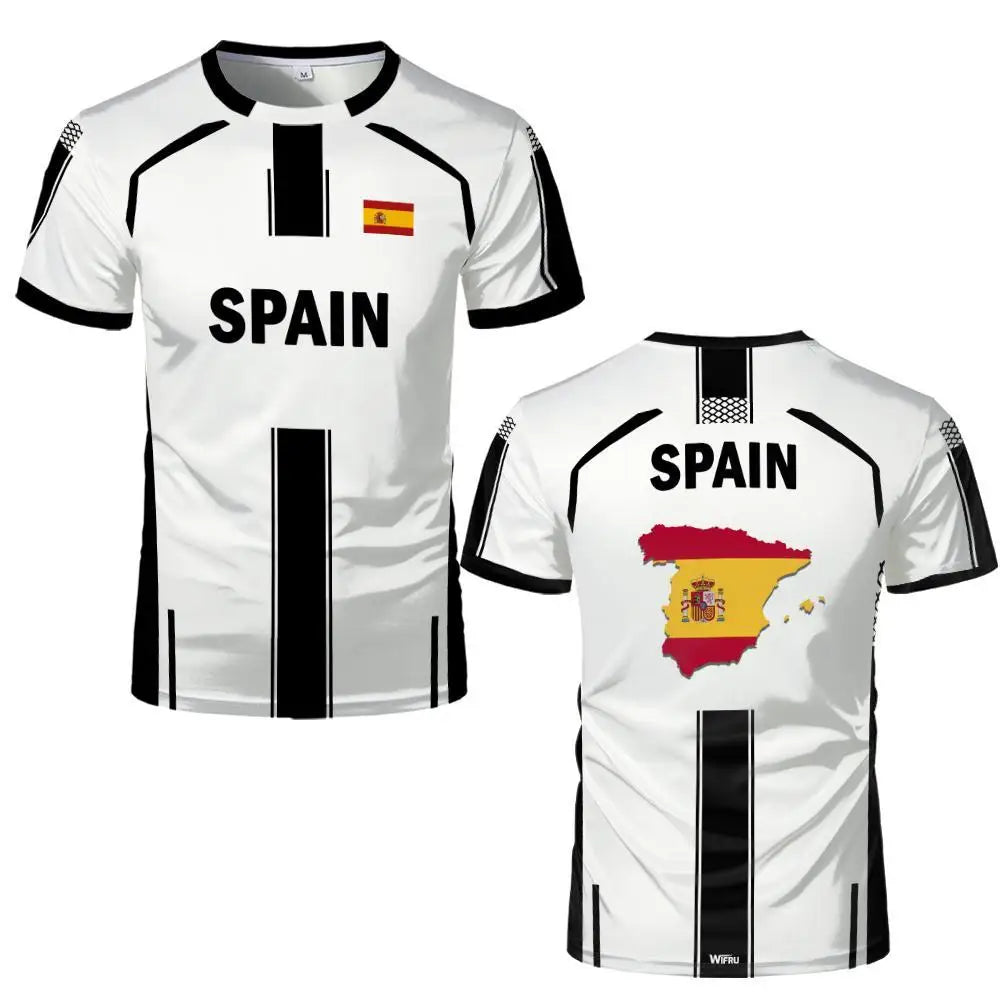 2026 New Spain Flag Print Sports T-shirt Summer Outdoor Sports Breathable Jersey Men's And Women's Soccer Training Crew Neck Top