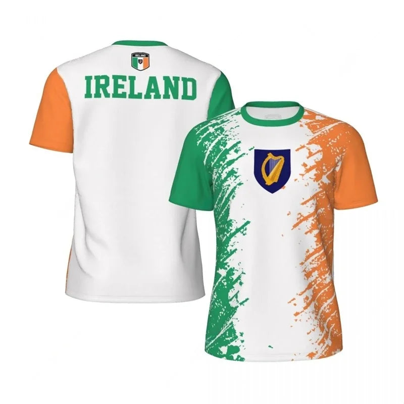 Men's Irish Flag Soccer T-Shirt, 3D-Printed Casual Sports Short-Sleeve T-Shirt, Quick-Dry Loose-Fit Streetwear T-Shirt
