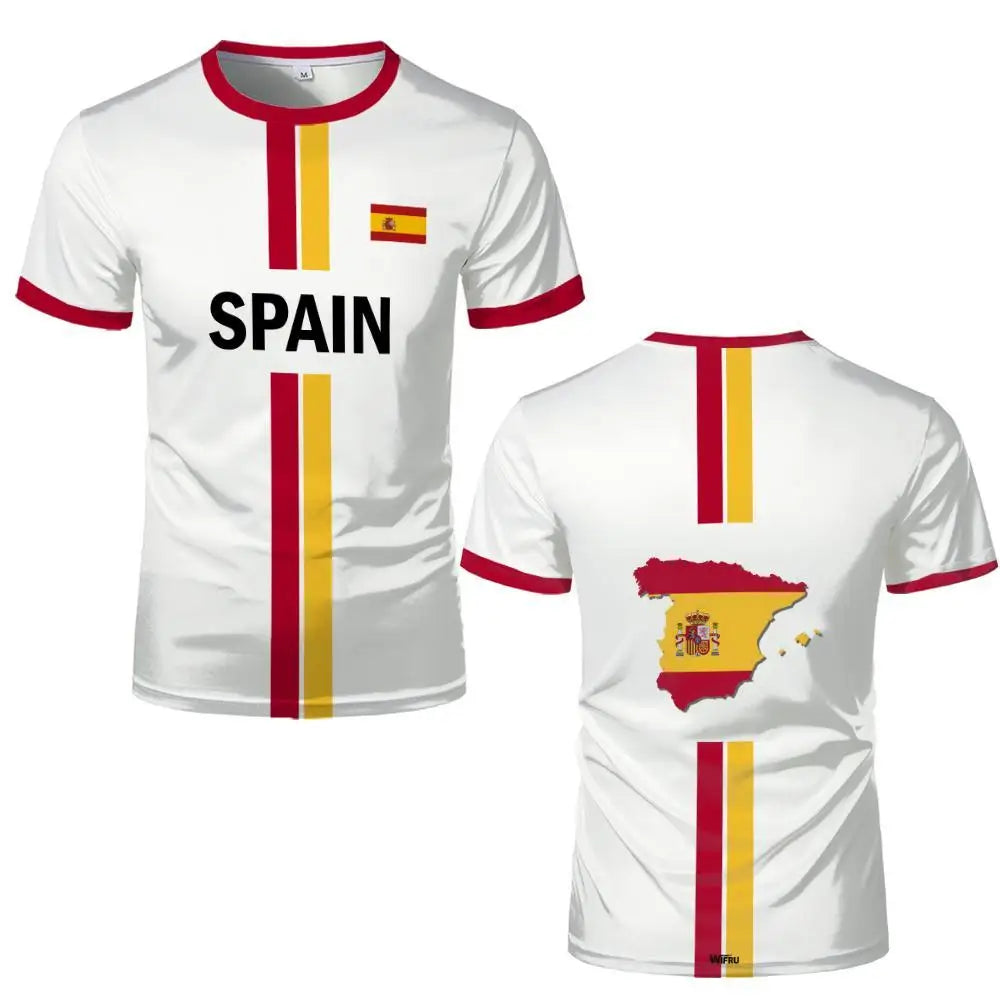 2026 New Spain Flag Print Sports T-shirt Summer Outdoor Sports Breathable Jersey Men's And Women's Soccer Training Crew Neck Top