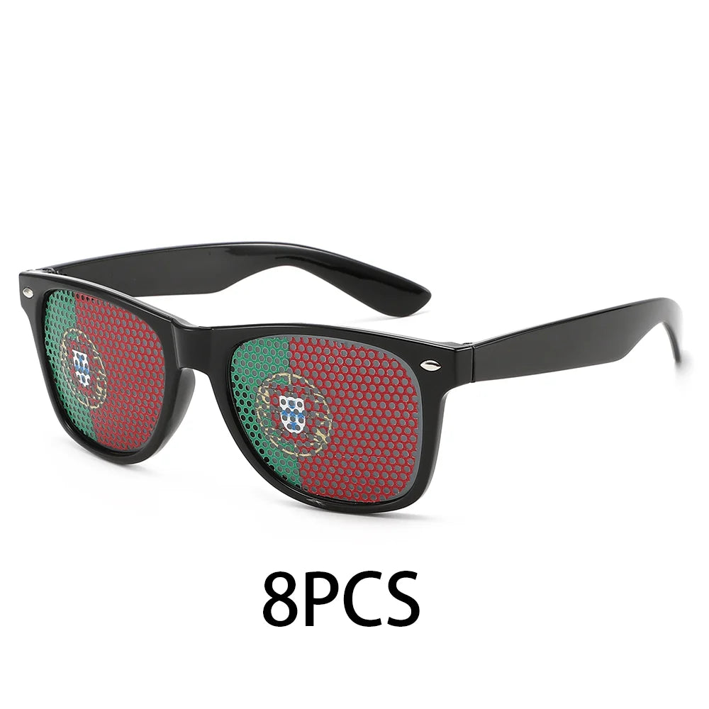 8PCS HD Vision Flag Sunglasses Football Match Fans Sun Glasses Comfortable Anti-slip Legs Sports Party Eyewear