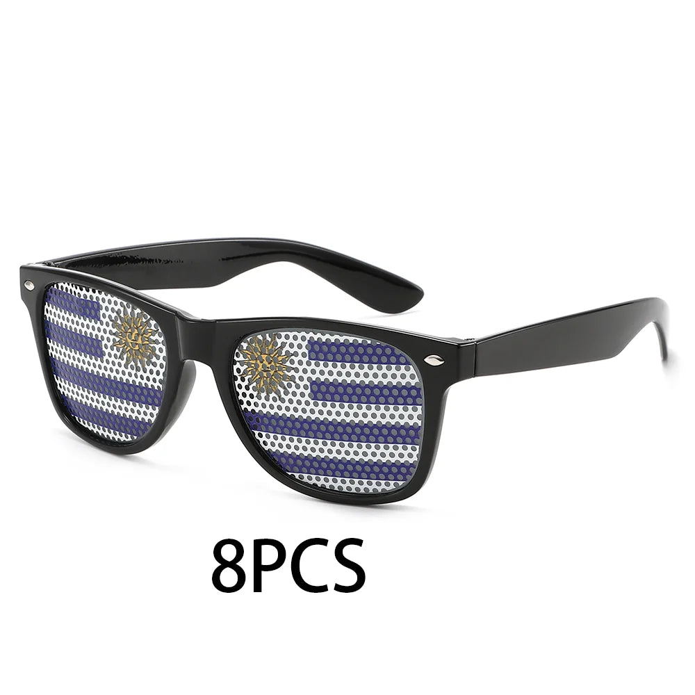 8PCS HD Vision Flag Sunglasses Football Match Fans Sun Glasses Comfortable Anti-slip Legs Sports Party Eyewear