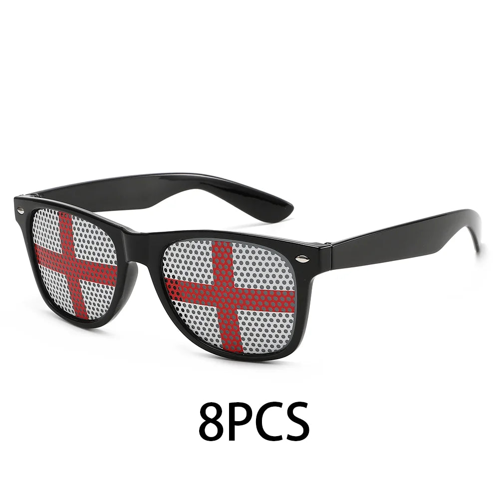 8PCS HD Vision Flag Sunglasses Football Match Fans Sun Glasses Comfortable Anti-slip Legs Sports Party Eyewear