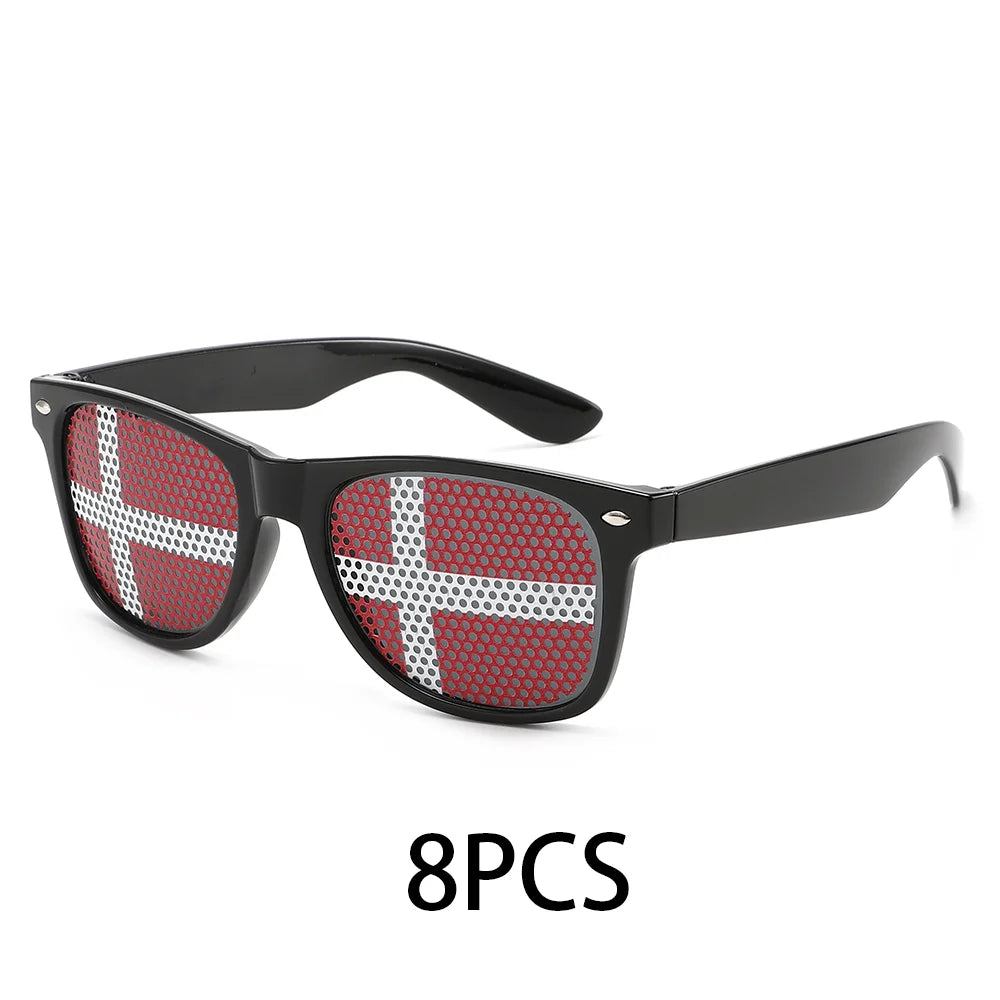 8PCS HD Vision Flag Sunglasses Football Match Fans Sun Glasses Comfortable Anti-slip Legs Sports Party Eyewear