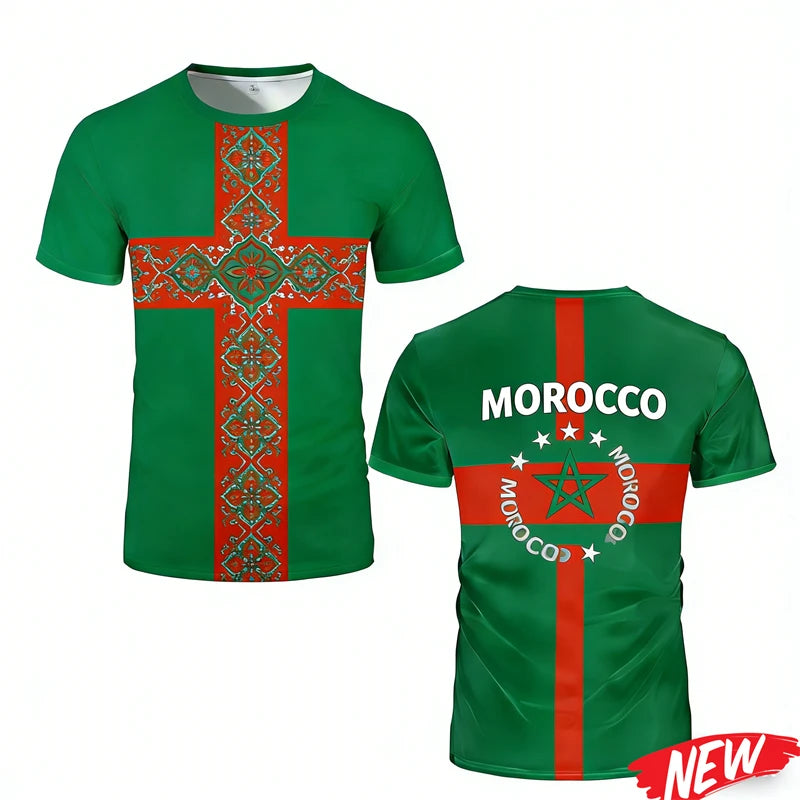 2026 New Design Morocco Flag Pattern Men's T-shirt Football Jersey 3D Printing Short Sleeve Sports Tops Round Neck Tee Shirts