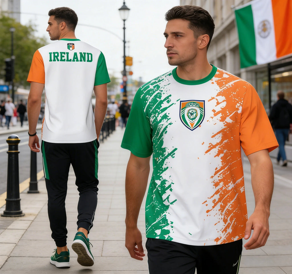 Men's Irish Flag Soccer T-Shirt, 3D-Printed Casual Sports Short-Sleeve T-Shirt, Quick-Dry Loose-Fit Streetwear T-Shirt