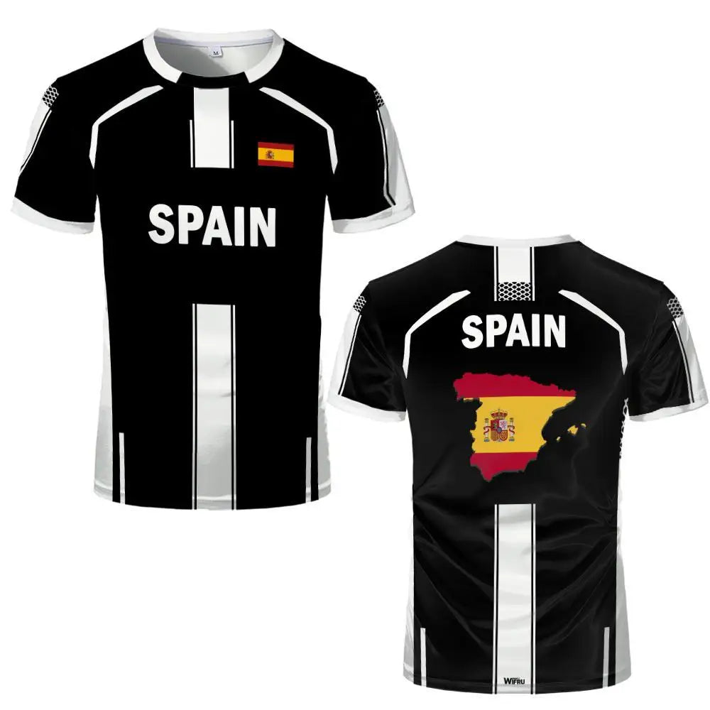 2026 New Spain Flag Print Sports T-shirt Summer Outdoor Sports Breathable Jersey Men's And Women's Soccer Training Crew Neck Top