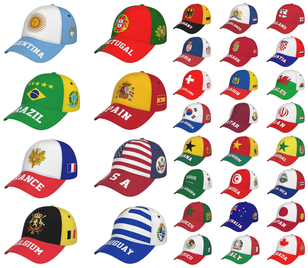 Herren Argentinien Brasilien Frankreich Belgien Spanien Portugal Niederlande Mexiko Kroatien England Katar Italien Uruguay Flagge Baseballkappe