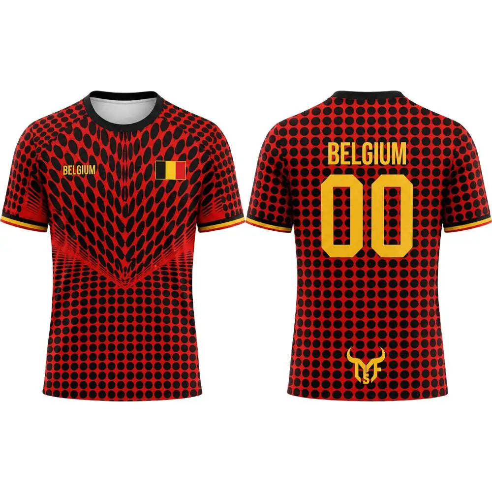 2026 New Belgium Flag Print Soccer Jersey Summer Men's Quick-Drying Breathable Soccer Training T-shirt Unisex Casual Sports Top
