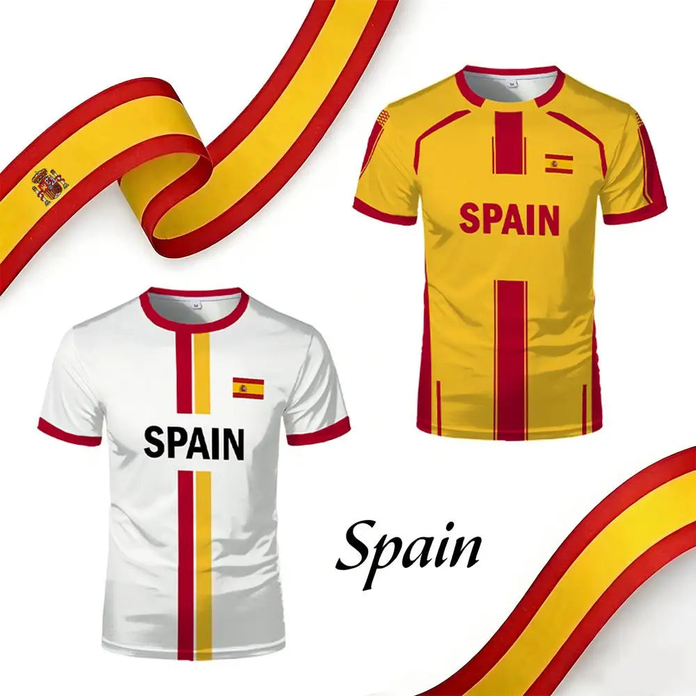 2026 New Spain Flag Print Sports T-shirt Summer Outdoor Sports Breathable Jersey Men's And Women's Soccer Training Crew Neck Top