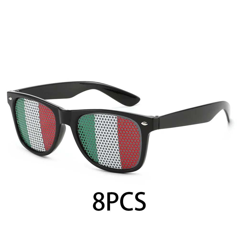 8PCS HD Vision Flag Sunglasses Football Match Fans Sun Glasses Comfortable Anti-slip Legs Sports Party Eyewear