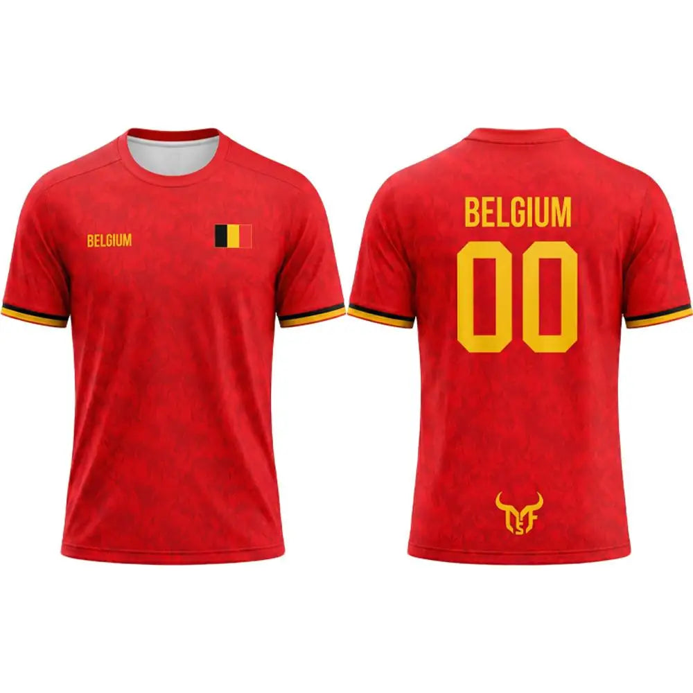 2026 New Belgium Flag Print Soccer Jersey Summer Men's Quick-Drying Breathable Soccer Training T-shirt Unisex Casual Sports Top