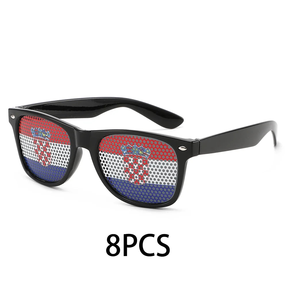 8PCS HD Vision Flag Sunglasses Football Match Fans Sun Glasses Comfortable Anti-slip Legs Sports Party Eyewear