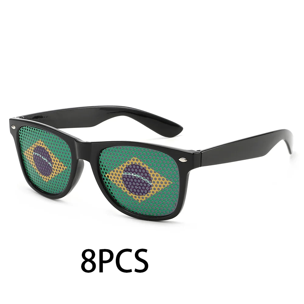 8PCS HD Vision Flag Sunglasses Football Match Fans Sun Glasses Comfortable Anti-slip Legs Sports Party Eyewear