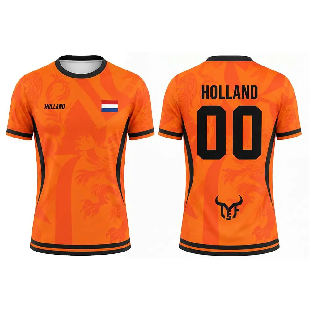 Netherlands Flag Print Football Jersey Outdoor Casual Breathable Short Sleeve Tops Summer Men Gym Sports Training Soccer T-shirt