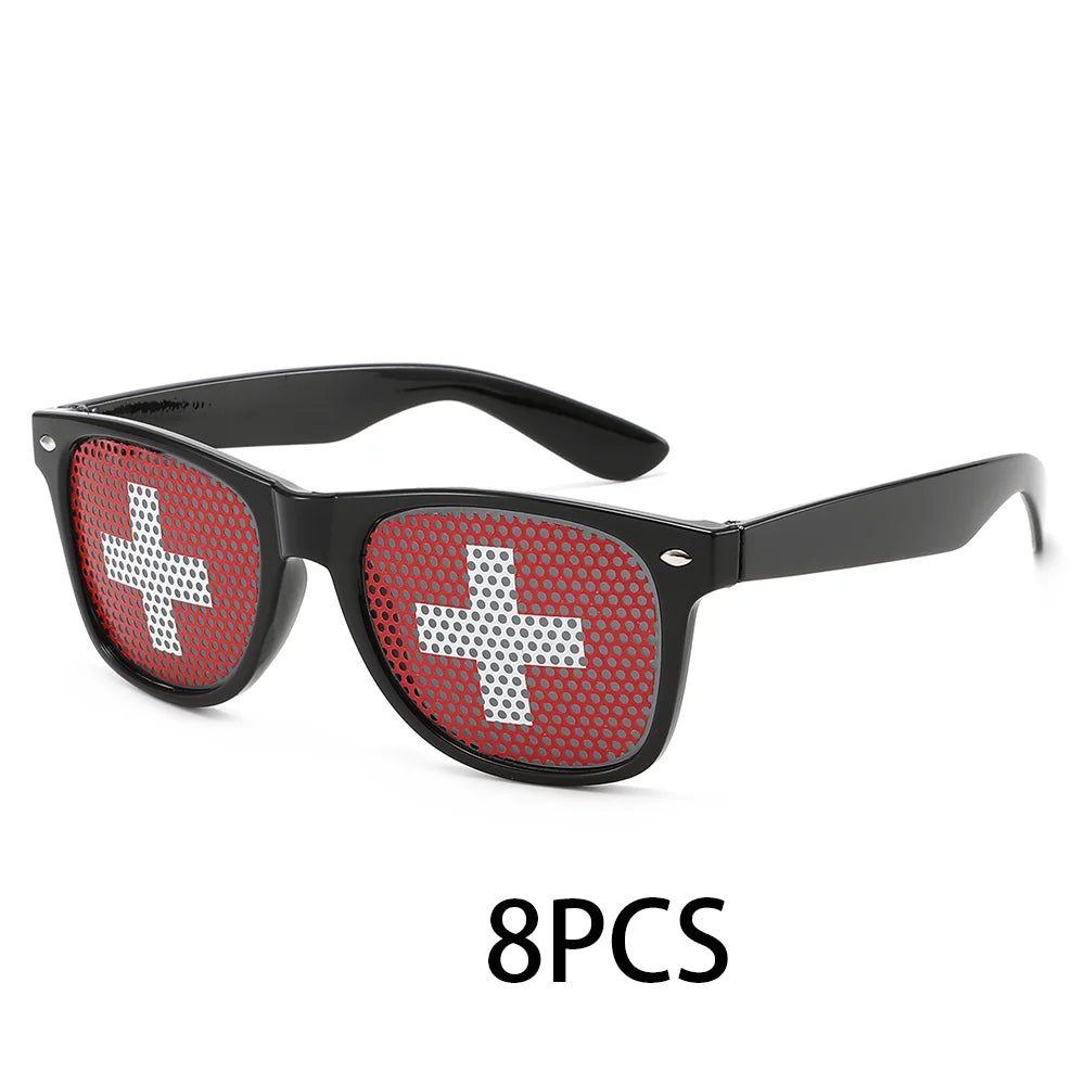 8PCS HD Vision Flag Sunglasses Football Match Fans Sun Glasses Comfortable Anti-slip Legs Sports Party Eyewear