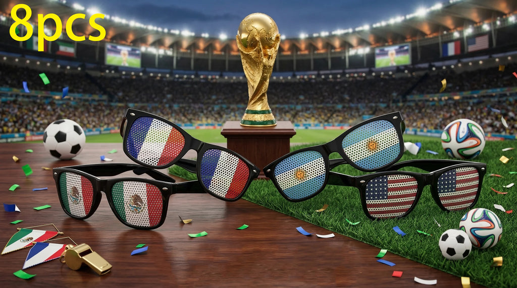8PCS HD Vision Flag Sunglasses Football Match Fans Sun Glasses Comfortable Anti-slip Legs Sports Party Eyewear