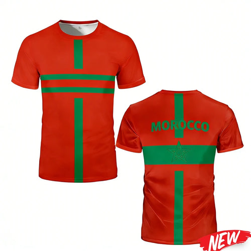 2026 New Design Morocco Flag Pattern Men's T-shirt Football Jersey 3D Printing Short Sleeve Sports Tops Round Neck Tee Shirts