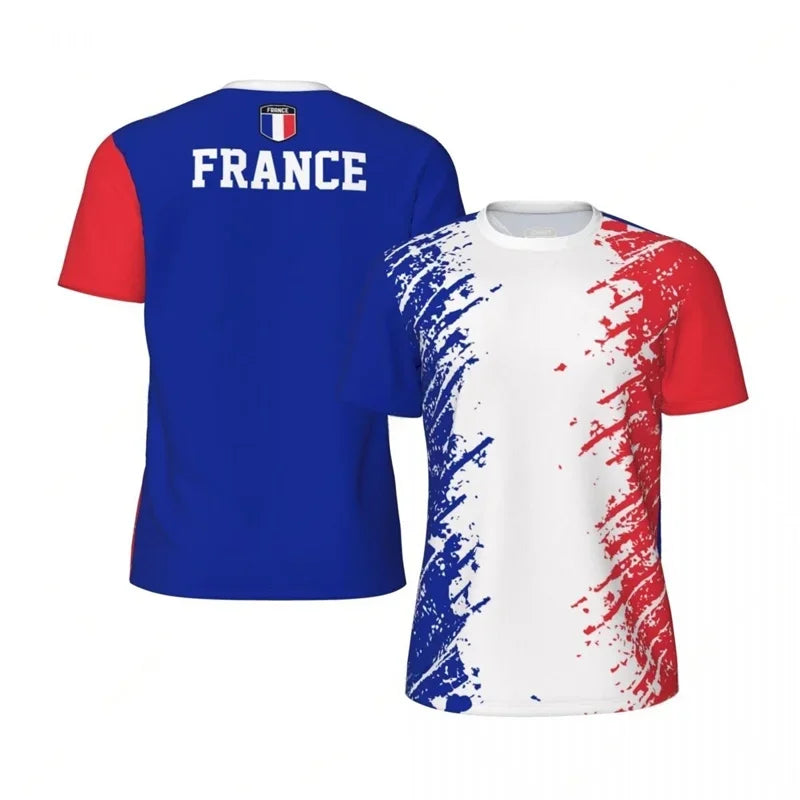 France flag 3D print football men's T-shirt summer sports fitness short sleeve casual round neck T-shirt