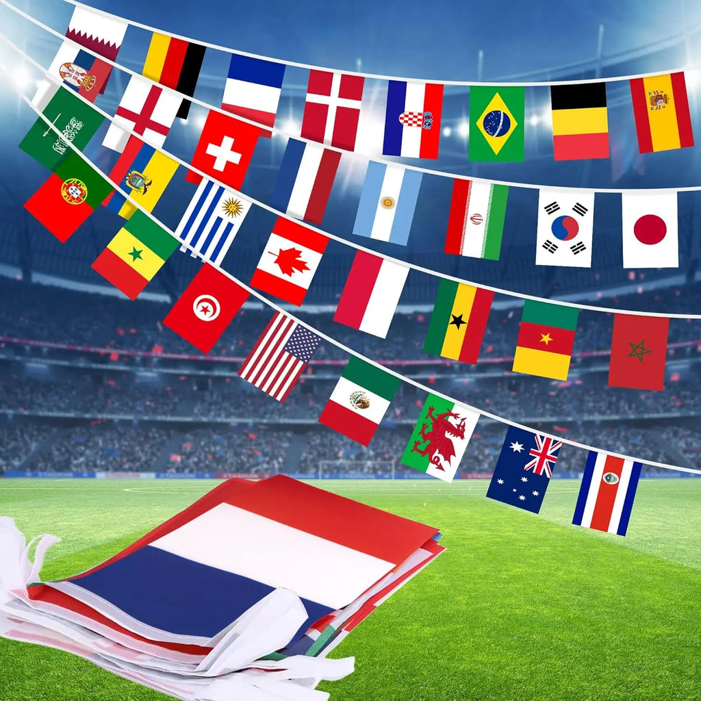 Guirlande de 32 Drapeaux Nationaux – Décoration Football Coupe du Monde 2026