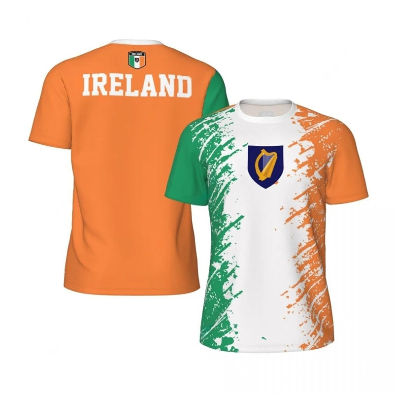 Men's Irish Flag Soccer T-Shirt, 3D-Printed Casual Sports Short-Sleeve T-Shirt, Quick-Dry Loose-Fit Streetwear T-Shirt