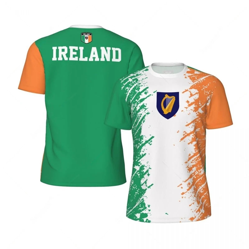 Men's Irish Flag Soccer T-Shirt, 3D-Printed Casual Sports Short-Sleeve T-Shirt, Quick-Dry Loose-Fit Streetwear T-Shirt