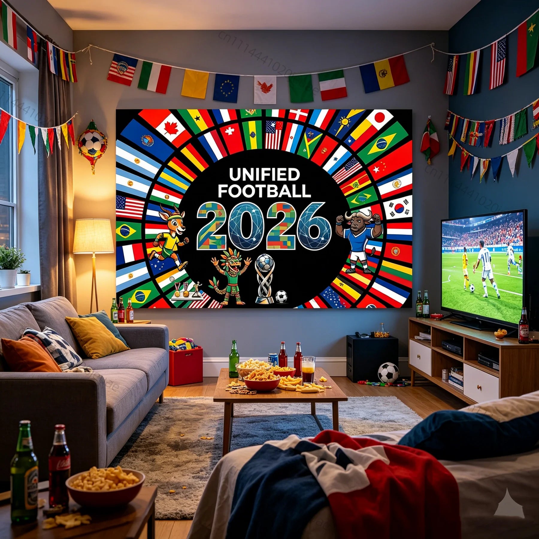 Tapisserie Murale Drapeaux Football – Décoration Coupe du Monde 2026